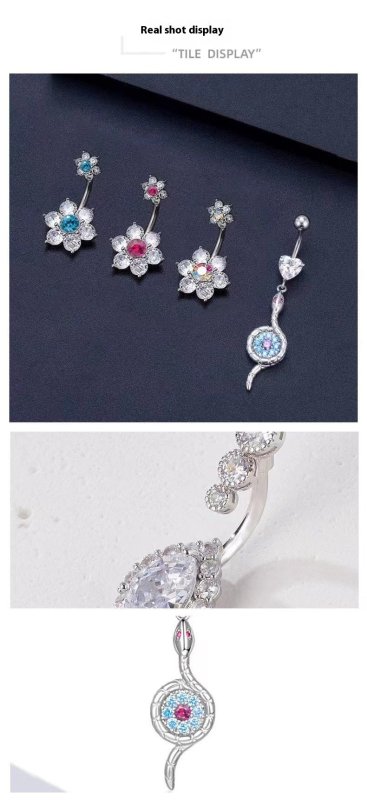Flower Belly Ring Inlaid Zircon Water Drop Serpentine $9.50 Dana Fashion Color: Droplet Type Women's Accessories Product information: Type: Umbilical ring Treatment Process: inlaid zircon Color: flower style-pink, flower style-Lake Blue, flower style-AB,