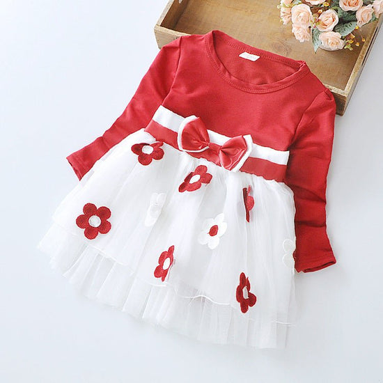 Flower bow long sleeve dress $14.76 Dana Fashion Color: Red Size: 70cm Baby Clothing Skirt Category : Dress Main fabric composition: cotton Main fabric component content: 90 (%) Lining Ingredients: Cotton Lining ingredient content: 90 (%) Color: pink, red