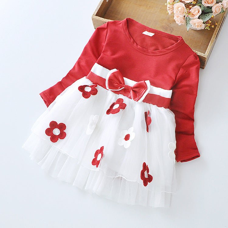 Flower bow long sleeve dress $14.76 Dana Fashion Color: Red Size: 70cm Baby Clothing Skirt Category : Dress Main fabric composition: cotton Main fabric component content: 90 (%) Lining Ingredients: Cotton Lining ingredient content: 90 (%) Color: pink, red