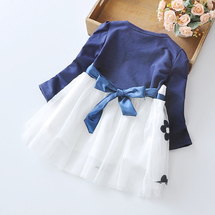 Flower bow long sleeve dress $14.80 Dana Fashion Color: Dark blue Size: 100cm Baby Clothing Skirt Category : Dress Main fabric composition: cotton Main fabric component content: 90 (%) Lining Ingredients: Cotton Lining ingredient content: 90 (%) Color: pi