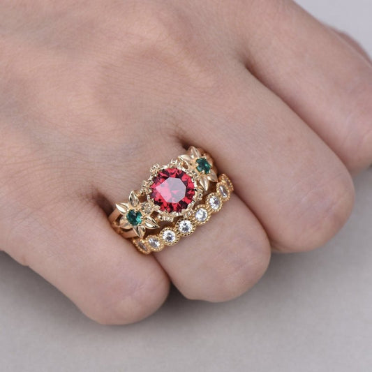 Flower Ring Gold-plated Inlaid Red $9.03 Dana Fashion Color: Golden Red Diamond Size: 10 Yards Women's Accessories Product information: Type: Ring Treatment Process: Electroplating Color: gold flower Red Diamond couple ring Applicable population: Female S