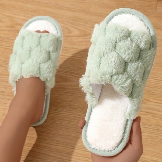 Fluffy Slippers Household Thick Bottom And Warm Keeping Non-slip $23.50 Dana Fashion Color: Dark Green Size: 36to37 Women's shoes Product information: Pattern: solid color Inner material: artificial wool Color: pink, dark green, white Heel height: about 1