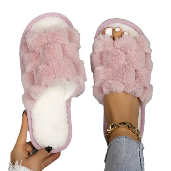 Fluffy Slippers Household Thick Bottom And Warm Keeping Non-slip $23.50 Dana Fashion Color: Dark Green Size: 36to37 Women's shoes Product information: Pattern: solid color Inner material: artificial wool Color: pink, dark green, white Heel height: about 1