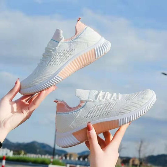 Flyknit Breathable White Shoes Summer Mesh $26.50 Dana Fashion Color: Black 503 size: 35 Women's shoes Product information: Lining material: Cotton Color: Pink (505), blue (505), Pink (503), blue (503), Black (503) Upper height: low top Heel height: low h