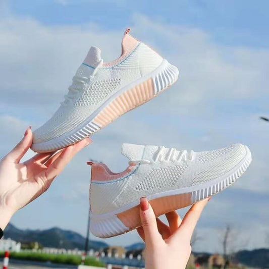 Flyknit Breathable White Shoes Summer Mesh $26.50 Dana Fashion Color: Black 503 size: 35 Women's shoes Product information: Lining material: Cotton Color: Pink (505), blue (505), Pink (503), blue (503), Black (503) Upper height: low top Heel height: low h