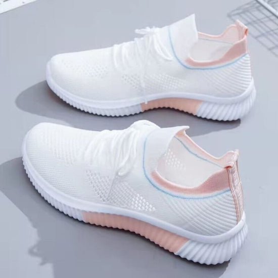 Flyknit Breathable White Shoes Summer Mesh $26.50 Dana Fashion Color: Pink 505 size: 35 Women's shoes Product information: Lining material: Cotton Color: Pink (505), blue (505), Pink (503), blue (503), Black (503) Upper height: low top Heel height: low he