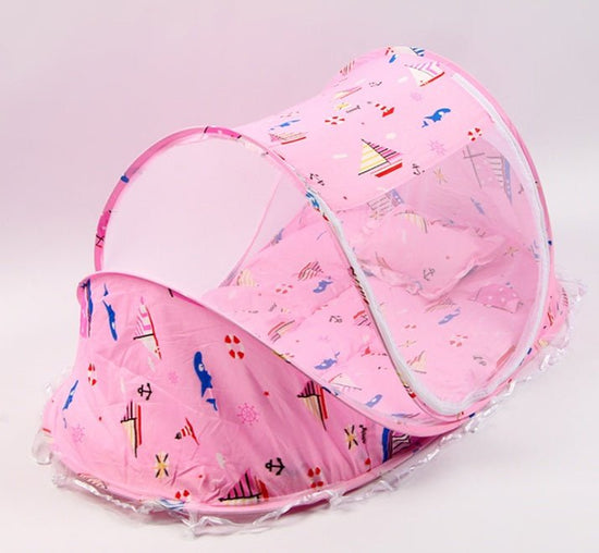 Foldable Baby Bed Net With Pillow Net 2pieces Set $45.99 Dana Fashion Color: Pink Boat Baby & Mother Overview: Breathable open mesh provides a comprehensive airflow and barrier-free, soft and comfortable view for your baby to sleep and play. Equipped with