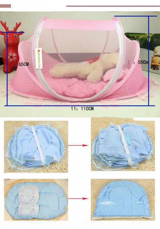 Foldable Baby Bed Net With Pillow Net 2pieces Set $50.96 Dana Fashion Color: Blue Baby & Mother Overview: Breathable open mesh provides a comprehensive airflow and barrier-free, soft and comfortable view for your baby to sleep and play. Equipped with a ma