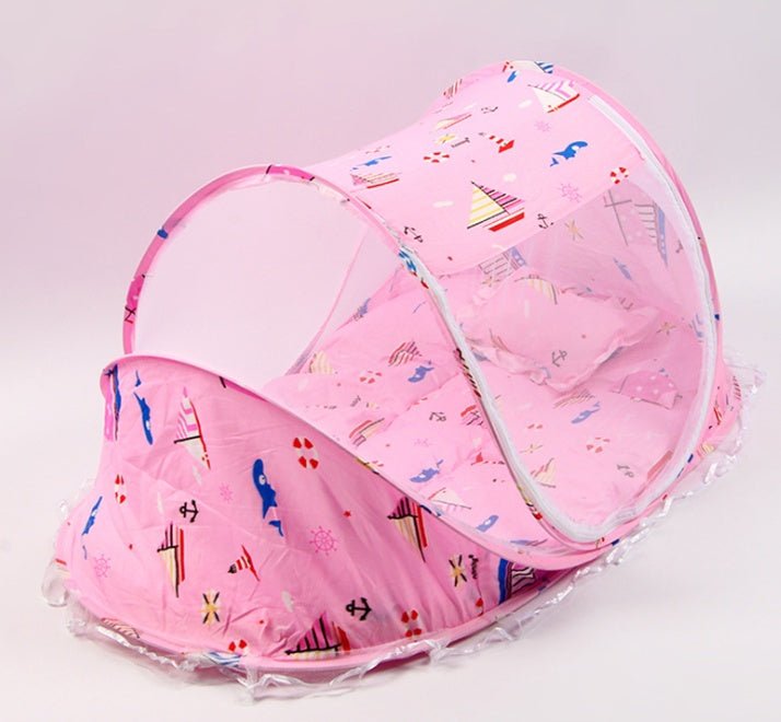Foldable Baby Bed Net With Pillow Net 2pieces Set $50.96 Dana Fashion Color: Blue Baby & Mother Overview: Breathable open mesh provides a comprehensive airflow and barrier-free, soft and comfortable view for your baby to sleep and play. Equipped with a ma