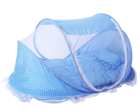 Foldable Baby Bed Net With Pillow Net 2pieces Set $50.96 Dana Fashion Color: Blue Baby & Mother Overview: Breathable open mesh provides a comprehensive airflow and barrier-free, soft and comfortable view for your baby to sleep and play. Equipped with a ma