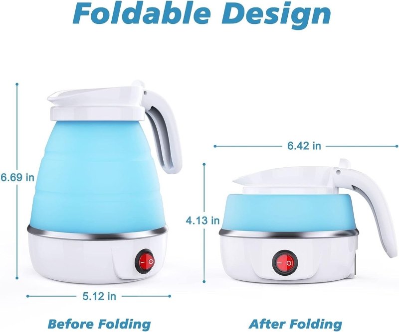 Foldable Electric Kettle, Camping Kettle, Mini Travel Kettle, Silicone Electric Water Boiler, Tea, Coffee Kettle, Collapsible Kettle With Separable Power Cord For Outdoor Hiking Camping, Blue $64.61 Dana Fashion EK221: EK221 Dana's Kitchen Safe Material—E
