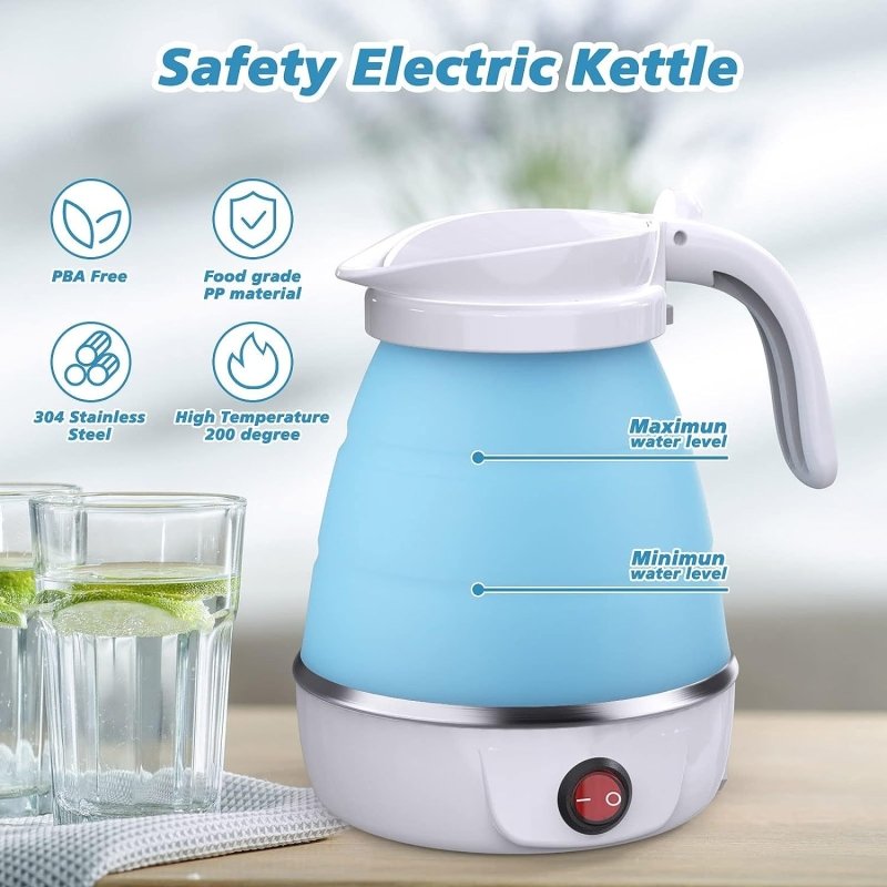 Foldable Electric Kettle, Camping Kettle, Mini Travel Kettle, Silicone Electric Water Boiler, Tea, Coffee Kettle, Collapsible Kettle With Separable Power Cord For Outdoor Hiking Camping, Blue $64.61 Dana Fashion EK221: EK221 Dana's Kitchen Safe Material—E
