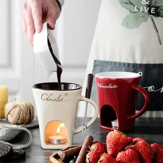 Fondue Mug Set Personal Mini Fondue Pots Chocolate Cheese Ice Cream Fondue Maker Kit Individual Butter Melter Cup Small Warmer Kitchen Gadgets $26.50 Dana Fashion Color: Beige Dana's Kitchen Overview： 1. The product is made of high quality ceramic materia
