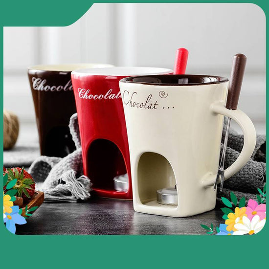 Fondue Mug Set Personal Mini Fondue Pots Chocolate Cheese Ice Cream Fondue Maker Kit Individual Butter Melter Cup Small Warmer Kitchen Gadgets $26.50 Dana Fashion Color: Beige Dana's Kitchen Overview： 1. The product is made of high quality ceramic materia