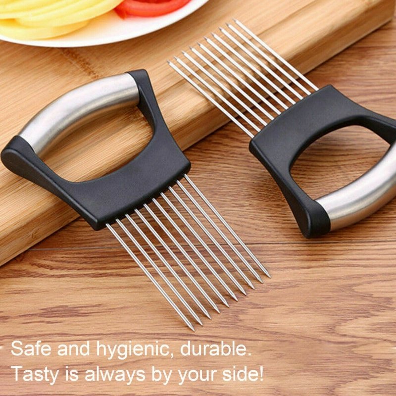 Food Slice Assistant - Stainless Steel Onion Holder Slicer Tomato Cutter NonSlip $39.50 Dana Fashion default: default Dana's Kitchen Feature: High-quality materials: made of 304 + ABS material, wear-resistant, rust-proof, and durable. Simple design: a sim