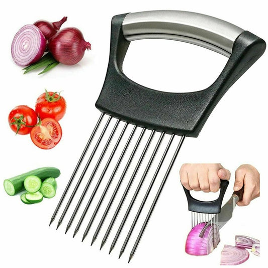 Food Slice Assistant - Stainless Steel Onion Holder Slicer Tomato Cutter NonSlip $39.50 Dana Fashion default: default Dana's Kitchen Feature: High-quality materials: made of 304 + ABS material, wear-resistant, rust-proof, and durable. Simple design: a sim