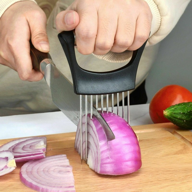 Food Slice Assistant - Stainless Steel Onion Holder Slicer Tomato Cutter NonSlip $39.50 Dana Fashion default: default Dana's Kitchen Feature: High-quality materials: made of 304 + ABS material, wear-resistant, rust-proof, and durable. Simple design: a sim