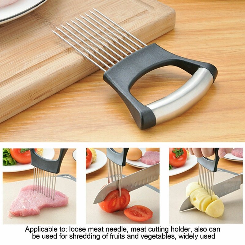 Food Slice Assistant - Stainless Steel Onion Holder Slicer Tomato Cutter NonSlip $39.50 Dana Fashion default: default Dana's Kitchen Feature: High-quality materials: made of 304 + ABS material, wear-resistant, rust-proof, and durable. Simple design: a sim