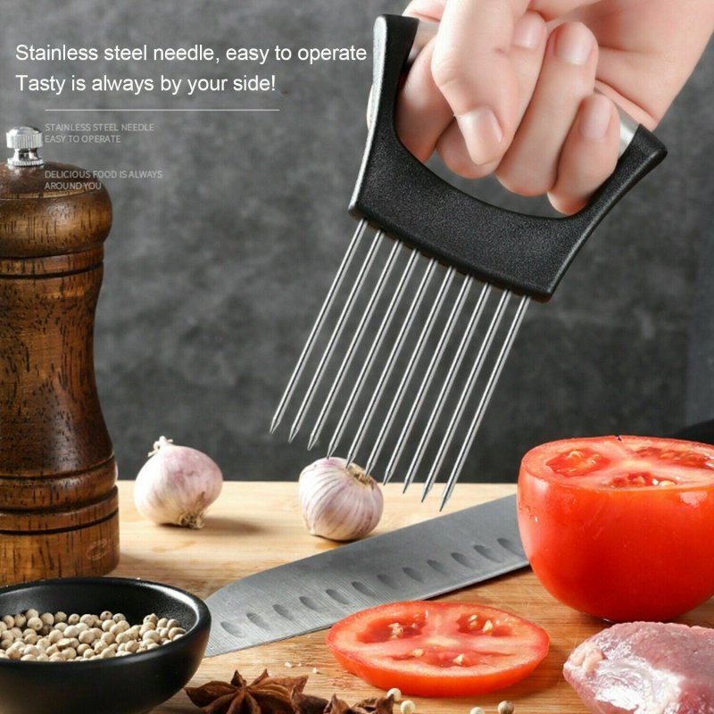 Food Slice Assistant - Stainless Steel Onion Holder Slicer Tomato Cutter NonSlip $39.50 Dana Fashion default: default Dana's Kitchen Feature: High-quality materials: made of 304 + ABS material, wear-resistant, rust-proof, and durable. Simple design: a sim