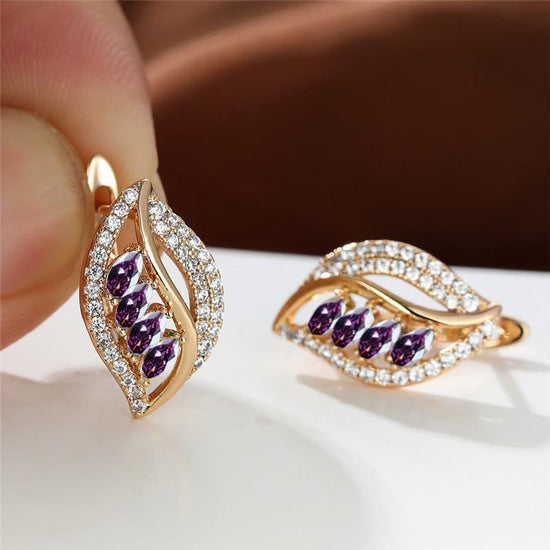 Four Diamond Leaf Slightly Zircon-encrusted Stud Earrings High-grade $16.50 Dana Fashion Color: Champagne Golden Purple Women's Accessories Product information: Color: champagne gold yellow diamond, Champagne Gold Champagne, Champagne Gold olive green, ch