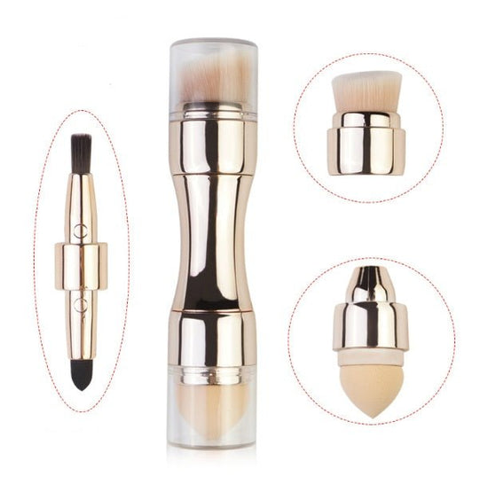 Four-in-one Multifunctional Portable Beauty Tool $29.85 Dana Fashion Color: Gold makeup Overview: 4 in 1 makeup brush, versatile Shrink storage, easy to carry PBT bristles, soft-touch Specification: Product Name: Four-in-one makeup brush Material: PBT bri