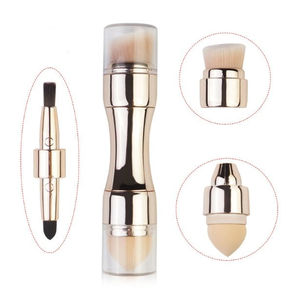 Four-in-one Multifunctional Portable Beauty Tool $29.85 Dana Fashion Color: Gold makeup Overview: 4 in 1 makeup brush, versatile Shrink storage, easy to carry PBT bristles, soft-touch Specification: Product Name: Four-in-one makeup brush Material: PBT bri