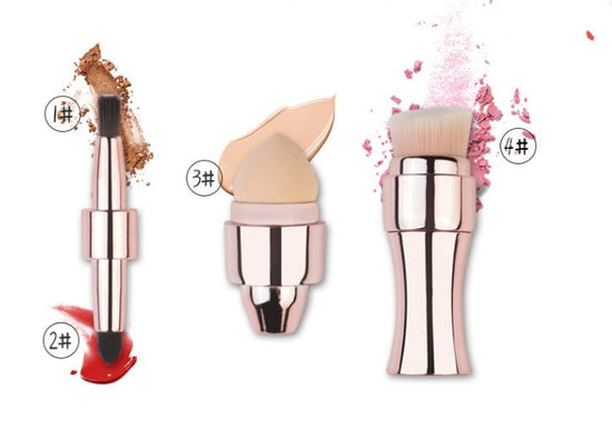 Four-in-one Multifunctional Portable Beauty Tool $29.85 Dana Fashion Color: Gold makeup Overview: 4 in 1 makeup brush, versatile Shrink storage, easy to carry PBT bristles, soft-touch Specification: Product Name: Four-in-one makeup brush Material: PBT bri