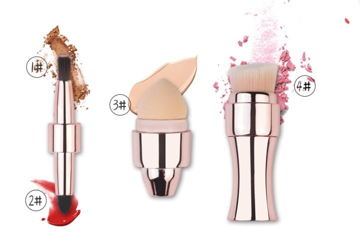 Four-in-one Multifunctional Portable Beauty Tool $29.85 Dana Fashion Color: Gold makeup Overview: 4 in 1 makeup brush, versatile Shrink storage, easy to carry PBT bristles, soft-touch Specification: Product Name: Four-in-one makeup brush Material: PBT bri