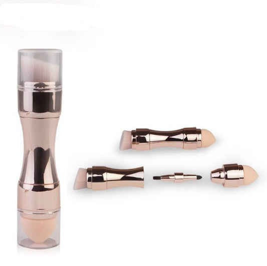 Four-in-one Multifunctional Portable Beauty Tool $29.85 Dana Fashion Color: Gold makeup Overview: 4 in 1 makeup brush, versatile Shrink storage, easy to carry PBT bristles, soft-touch Specification: Product Name: Four-in-one makeup brush Material: PBT bri