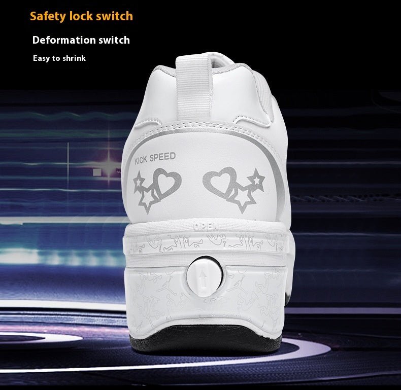 Four-wheel Heelys Dual-use Skates Female $199.90 Dana Fashion Color: White Without Light Size: EUR33 Code Women's shoes Product information: Applicable gender: universal, male Color: white low top without light Size: 33 euro size/US2.5/UK1/internal length