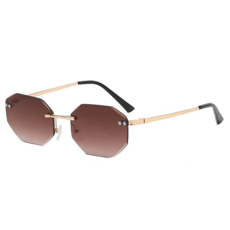 Frameless Polygon Fashion Glasses For Men And Women $12.30 Dana Fashion Color: Double tea tablets Women's Accessories Product information: UV resistance grade: UV400 Color: gold frame double blue slice, gold frame double grey slice, gold frame double tea