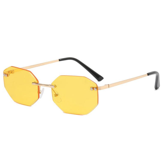 Frameless Polygon Fashion Glasses For Men And Women $12.30 Dana Fashion Color: Yellow tablet Women's Accessories Product information: UV resistance grade: UV400 Color: gold frame double blue slice, gold frame double grey slice, gold frame double tea slice