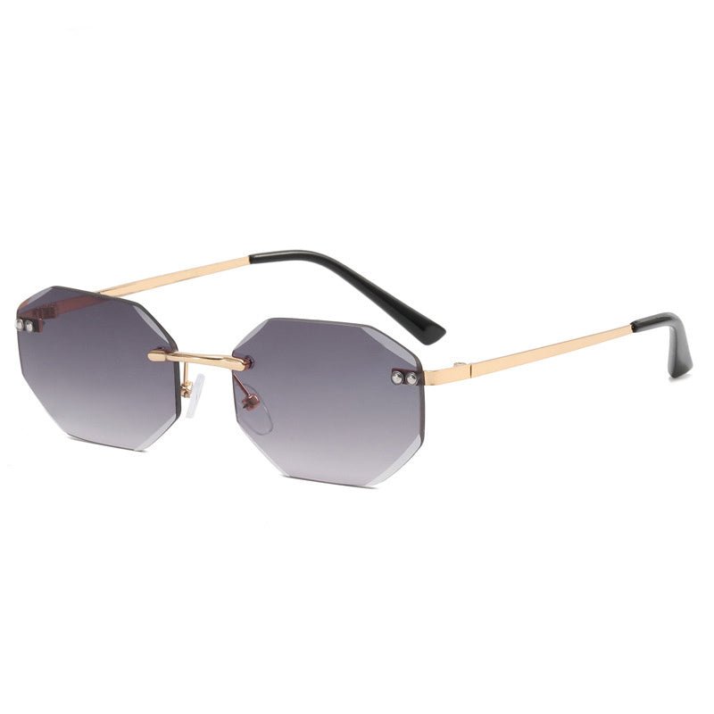 Frameless Polygon Fashion Glasses For Men And Women $12.30 Dana Fashion Color: Double grey flake Women's Accessories Product information: UV resistance grade: UV400 Color: gold frame double blue slice, gold frame double grey slice, gold frame double tea s