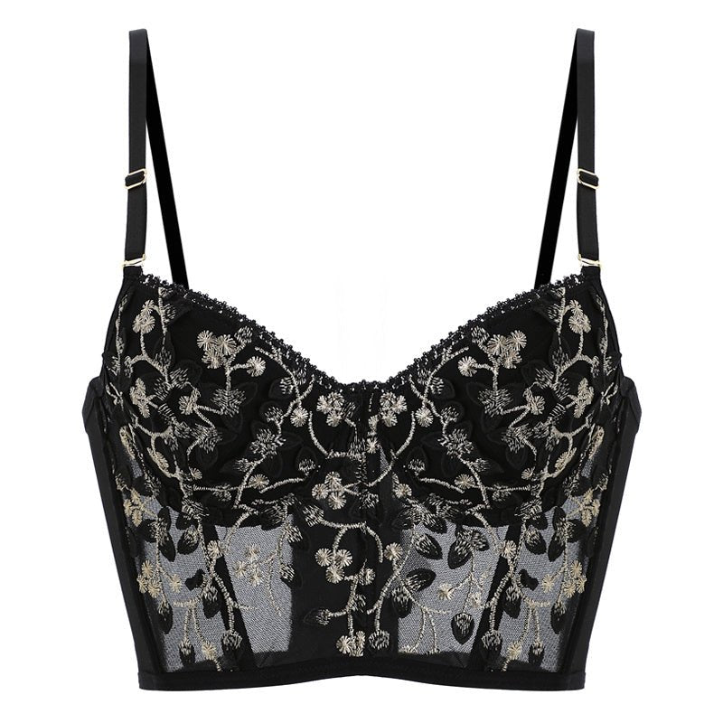 French Lace Bra Underwear Women With Big Breasts $69.00 Dana Fashion Color: O Size: L Women's clothing Product information: Function: gather Pattern: plant flowers Bra style: sexy Color classification: black (single piece) embroidery WX-005 black (set) em