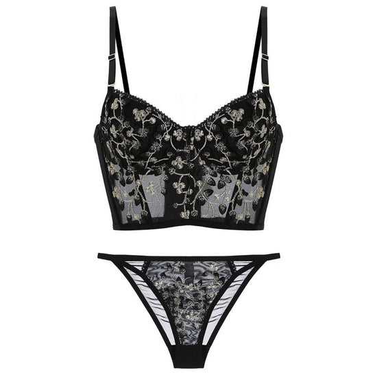 French Lace Bra Underwear Women With Big Breasts $79.00 Dana Fashion Color: D Size: L Women's clothing Product information: Function: gather Pattern: plant flowers Bra style: sexy Color classification: black (single piece) embroidery WX-005 black (set) em
