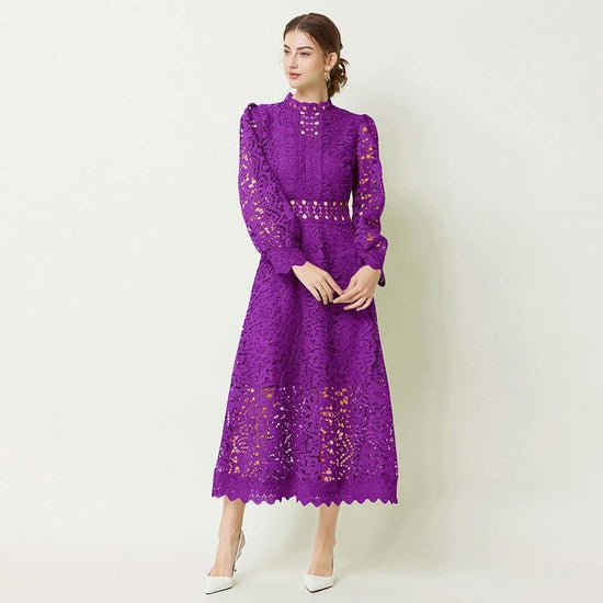French Ladies Long Sleeves Fashion Dress Women $89.50 Dana Fashion Color: Purple Size: L Women's clothing Product information: Pattern: solid color Skirt type: large swing skirt Color: white, black, green, purple Waist type: high waist Size: M,L,XL,XXL St