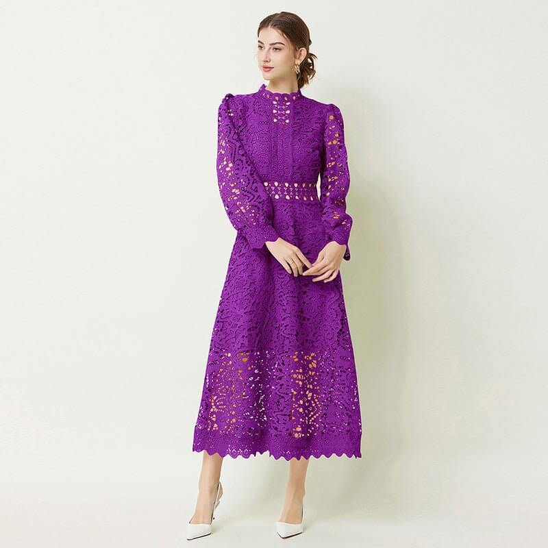 French Ladies Long Sleeves Fashion Dress Women $89.50 Dana Fashion Color: Purple Size: L Women's clothing Product information: Pattern: solid color Skirt type: large swing skirt Color: white, black, green, purple Waist type: high waist Size: M,L,XL,XXL St