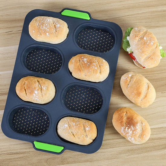 French small bread baking mold $19.00 Dana Fashion Color: Dark grey Dana's Kitchen Features: Food grade silicone, temperature -40 to 230 degrees, can be placed in the oven or refrigerator Stability, thermal conductivity, ductility, easy to clean One mold