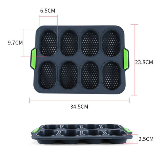 French small bread baking mold $19.00 Dana Fashion Color: Dark grey Dana's Kitchen Features: Food grade silicone, temperature -40 to 230 degrees, can be placed in the oven or refrigerator Stability, thermal conductivity, ductility, easy to clean One mold