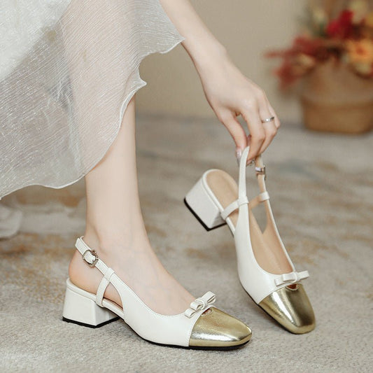 French Style Fairy Square Bow Color-matching Sandals $85.50 Dana Fashion Color: Black And Brown Size: 35 Women's shoes Product information: Lining material: PU Toe holder shape: round head Color: Black and Brown, silver, gold and apricot Shoe Upper materi