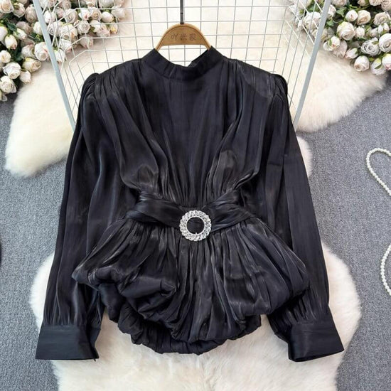 French Style High-grade Light Luxury Design Sense Niche Top Women $88.90 Dana Fashion Color: Black Size: L Women's clothing Product information: Color: white, black, khaki, blue gray, rust red, rose Red Sleeve type: Lantern sleeve Main fabric composition: