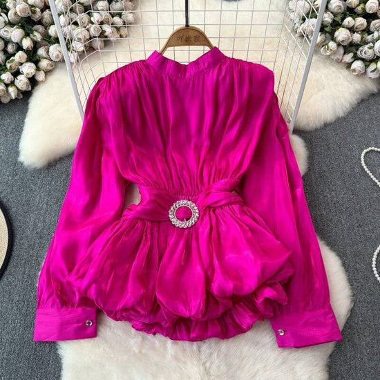 French Style High-grade Light Luxury Design Sense Niche Top Women $88.90 Dana Fashion Color: Rose Red Size: L Women's clothing Product information: Color: white, black, khaki, blue gray, rust red, rose Red Sleeve type: Lantern sleeve Main fabric compositi