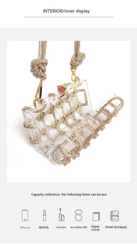 French Sweet Shiny Rhinestone Banquet Small Square Bag $75.90 Dana Fashion Color: Black Women's Bags Product information: Applicable scenario: Daily configuration Color: Champagne Gold, rainbow color, dark green, black, big red, rose red, silver, dark blu