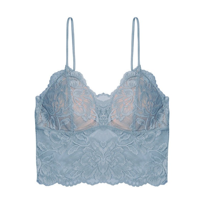 French Underwear Lace Bra Women $49.99 Dana Fashion Color: Haze Blue Single Bra Size: L Women's clothing Product information: Shoulder strap type: fixed double-shoulder strap Fabric name: lace Color: white (single bra), Black (single bra), mint green (sin