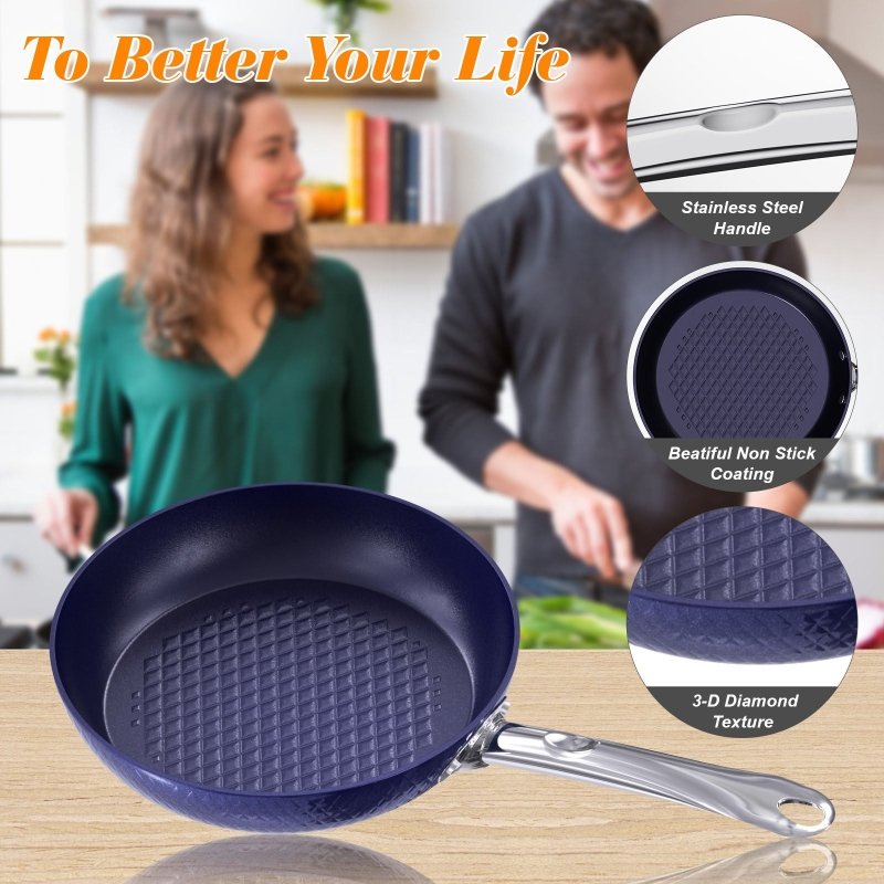 Frying Pan Sets Non Stick 3Pieces Blue 3D Diamond Cookware $169.00 Dana Fashion default: default Dana's Kitchen Overview Really Thanks for Your Great Choice of RAINBEAN Saucepan Set!!! 【Non Stick Coating & Induction Pot】Casserole Pot with sturdy aluminum