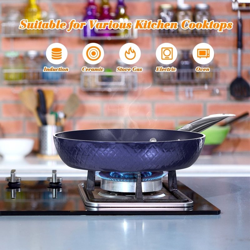 Frying Pan Sets Non Stick 3Pieces Blue 3D Diamond Cookware $169.00 Dana Fashion default: default Dana's Kitchen Overview Really Thanks for Your Great Choice of RAINBEAN Saucepan Set!!! 【Non Stick Coating & Induction Pot】Casserole Pot with sturdy aluminum