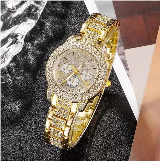 Full Diamond Bracelet Watch Suit Women's Quartz Watch Fashion Jewelry $41.29 Dana Fashion Color: Gold Watch Love 4 Pieces Women's Accessories Product information: Color: gold three eyes gold Love 4 pieces, Movement type: Quartz Display type: Pointer Mirro