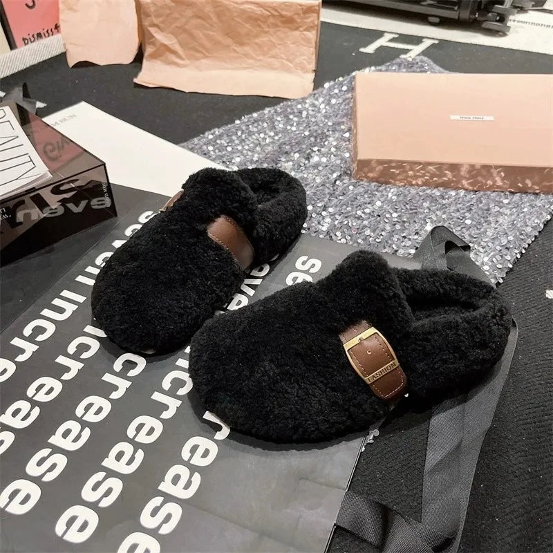 Furry Winter Flat Loafers Women Shoes Fashion Soft Sole Plus Velvet Cotton Shoes Female Soft Sole Round Toe Warm Casual Shoes 40 $35.99 Dana Fashion Color: black Shoe Size: 37 SPECIFICATIONS Whether with metal toe cap: No Flats Type: Loafers Upper Materia