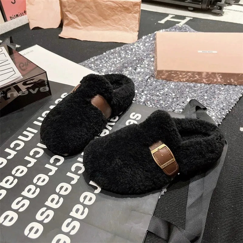 Furry Winter Flat Loafers Women Shoes Fashion Soft Sole Plus Velvet Cotton Shoes Female Soft Sole Round Toe Warm Casual Shoes 40 $35.99 Dana Fashion Color: black Shoe Size: 37 SPECIFICATIONS Whether with metal toe cap: No Flats Type: Loafers Upper Materia