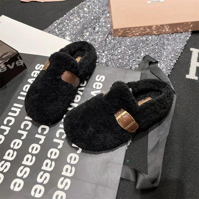 Furry Winter Flat Loafers Women Shoes Fashion Soft Sole Plus Velvet Cotton Shoes Female Soft Sole Round Toe Warm Casual Shoes 40 $35.99 Dana Fashion Color: black Shoe Size: 37 SPECIFICATIONS Whether with metal toe cap: No Flats Type: Loafers Upper Materia